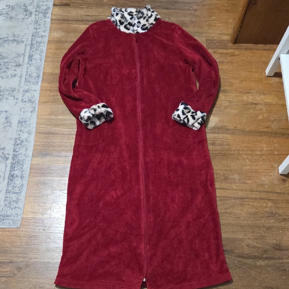 Stan Herman Plush Robe with Faux Fur Accents